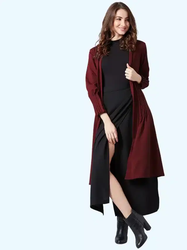 Full Sleeves Shrug for Women (Maroon, S)