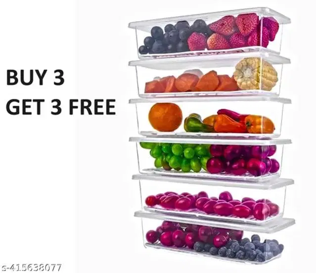 Plastic Fridge Storage Container, Transparent, 1500 ml, Pack of 6