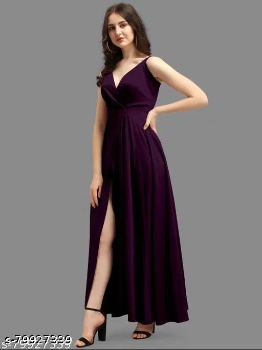Crepe Solid Dress for Women, Purple (S)