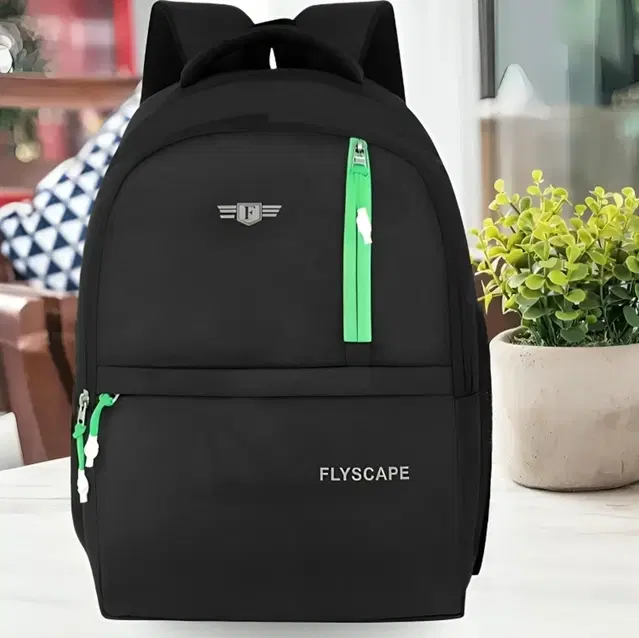 Polyester Laptop Backpack for Men & Women, Black & Light Green, 25 L