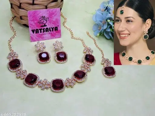 Choker Necklace Set for Women, Maroon, Free Size