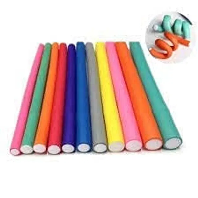 Rubber Hair Curling Twist Flexi Sticks, Multicolor, Pack of 10