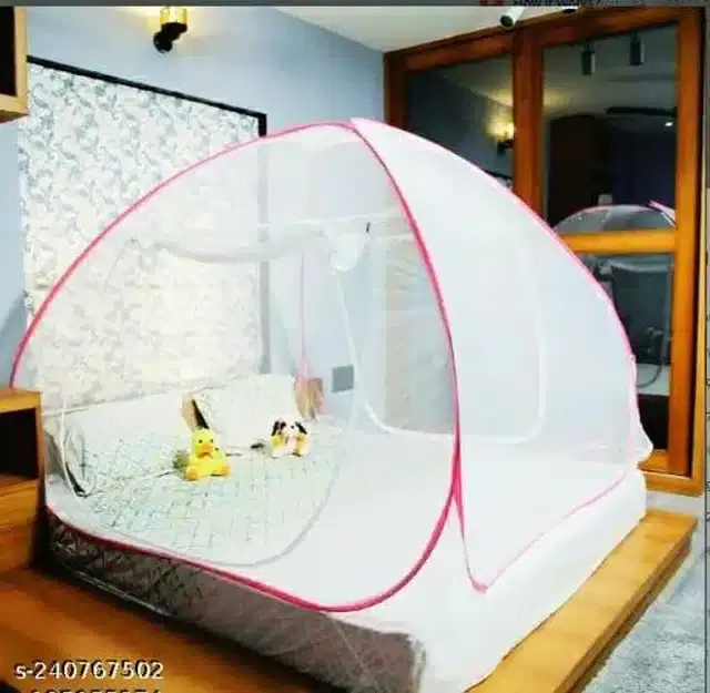 Polyester Mosquito Net, White & Blue, 6.7x6.5 Feet