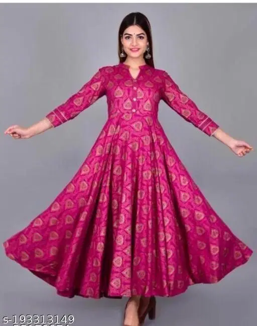 Designer Kurti Printed Kurti And Embroidery Working Women, Pink (M)