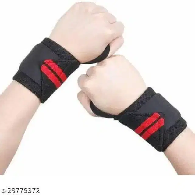Wrist Support Bands, Black & Red, Free Size, Set of 1