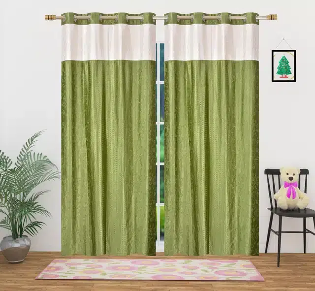 Polyester Solid Door & Window Curtains, Green, 7 feet