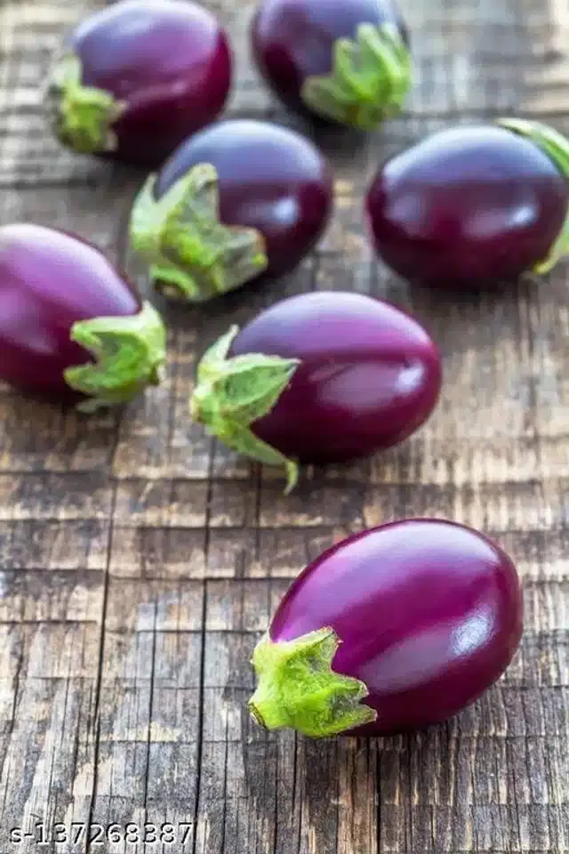 Purple Round Brinjal Seeds, Pack of 50
