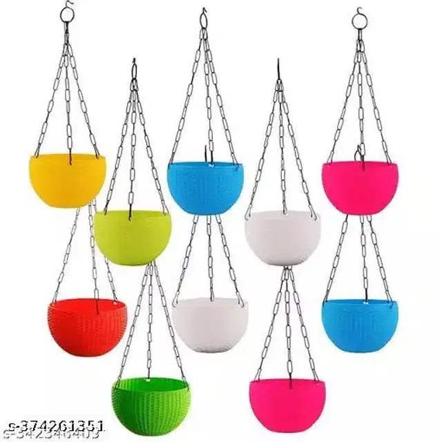 Hanging Flower Pots with Metal Chain, Multicolor, Pack of 10