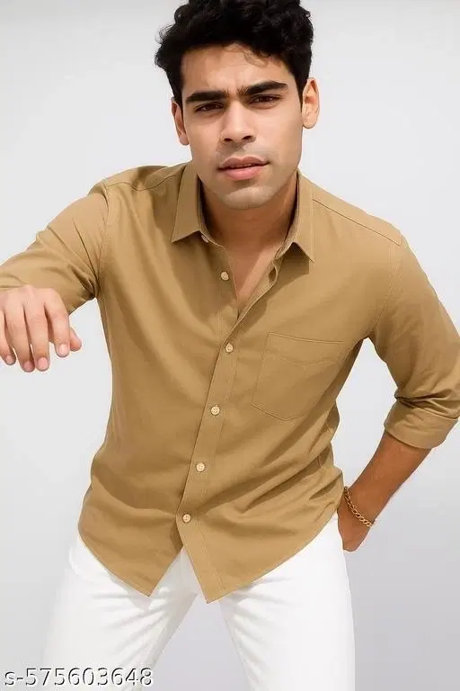 Light Tan Cotton Blend Casual Shirts for Men (XXL)