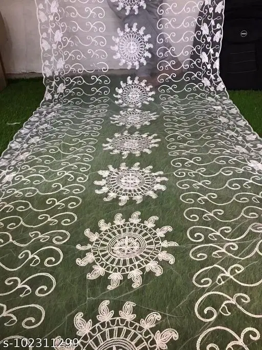 Embroidered Punjabi Net Ethnic Motif Sewing & Embroidery (White, Free Size)
