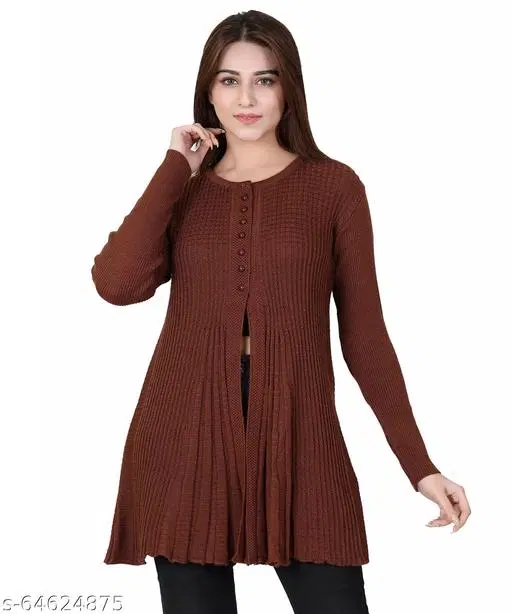 Acrylic Solid Sweater for Women (Brown, M)