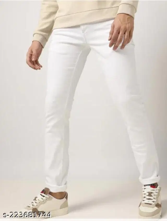 Denim Slim Fit Jeans for Men (White, 28)