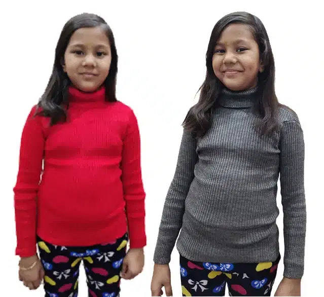 Full Sleeves Solid Sweater for Girls, Pack of 2 (Pink & Grey, 3-6 Months)