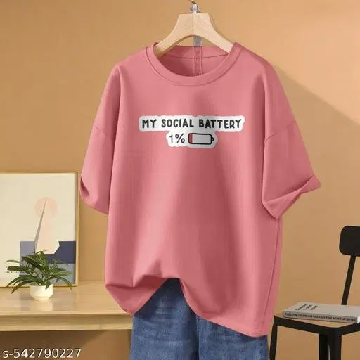 Cotton Blend Printed T-shirt for Women, Peach (XXS)