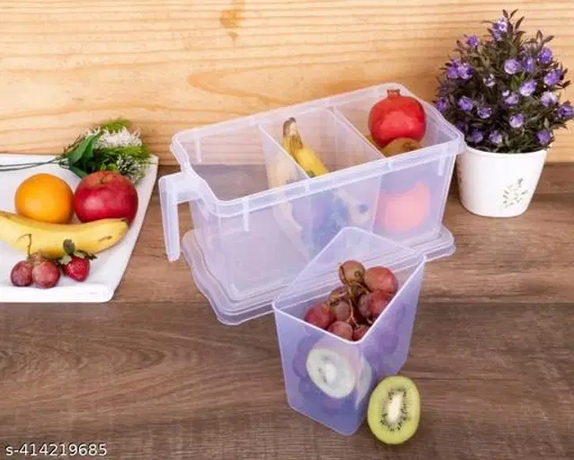 Plastic 3 in 1 Storage Container with Spoons, Transparent, 1500 ml