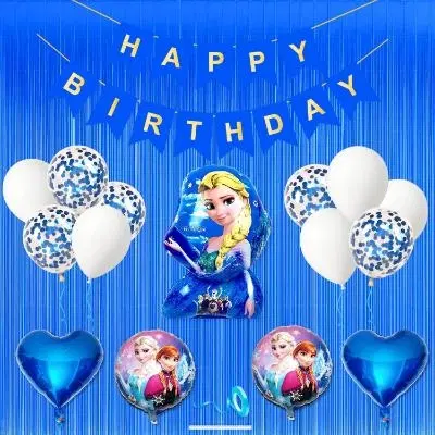 Disney Frozen Theme Birthday Decoration Kit for Kids (Navy Blue)Pcs Of 19 ,(Set Of 1)