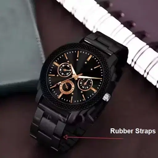 Black Chronograph Dial with Rubber Strap Analog Watch for Men, Black