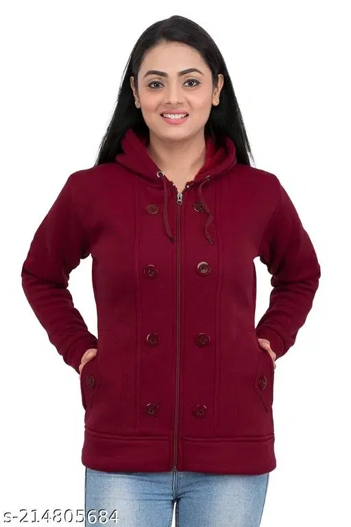 Polyester Sweater for Women (Maroon, S)