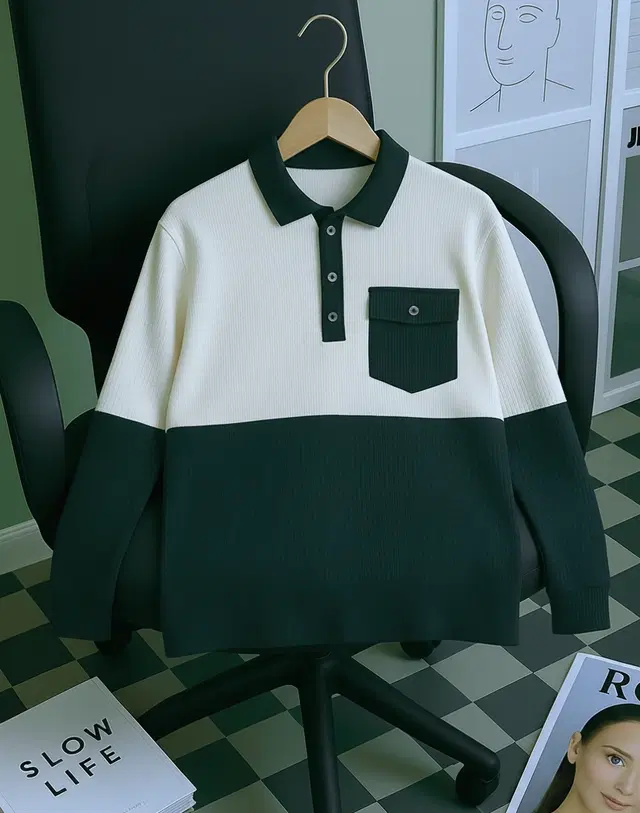 Cotton Blend Colorblocked Sweatshirt for Men, Green (XL)