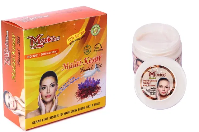 Maxico Herbs Malai Kesar Facial Kit with Coffee Under Eye Cream, Pack of 2