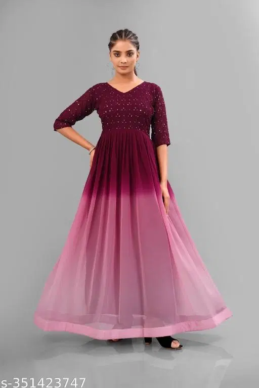 Colorblocked Pleated Maxi Gown for Women (Multicolor, XXL)