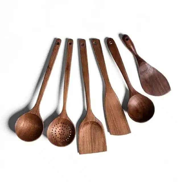 Wooden Cooking & Serving Spoons, Brown, Set of 6