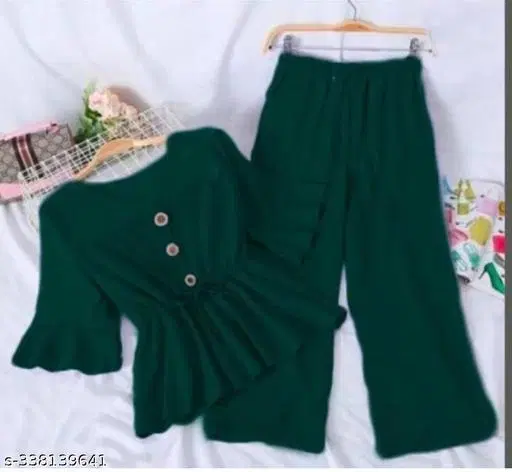 Polyester Solid Clothing Set for Girls, Bottle Green (6-7 Years)