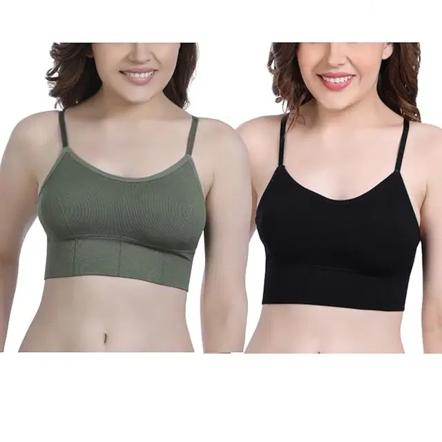 Cotton Blend Padded Camisole Bra for Women, Pack of 2 (Multicolor, Free Size)