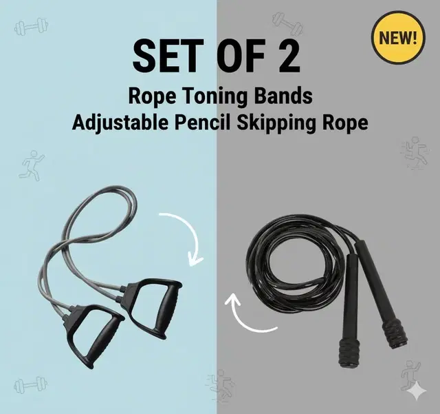 Rope Toning Bands and Adjustable Pencil Skipping Rope (Gray,Black set of 2)