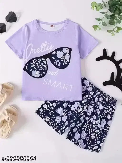 Floral Print Clothing Set for Kids ,Purple & Black (12-18 Months)