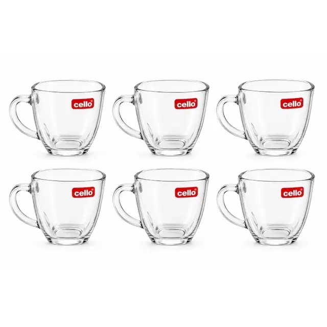 Cello Nairobi Glass Cup, 140 ml | Set Of 6 | Heat-Resistant Lead-Free Glass | Tea, Coffee & Green Tea Cup For Home & Office