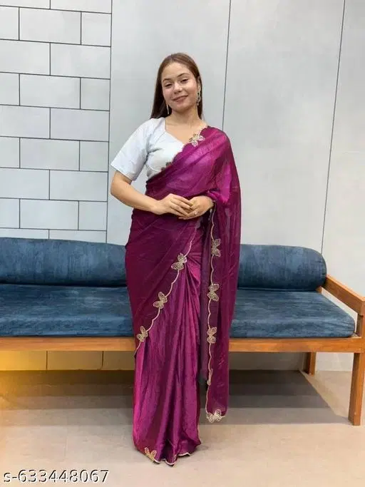 Silk Printed Saree for Women, Purple (6.3 M)