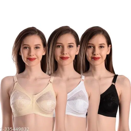 Nylon Bra for Women, Multicolour, Pack of 3 (28B)