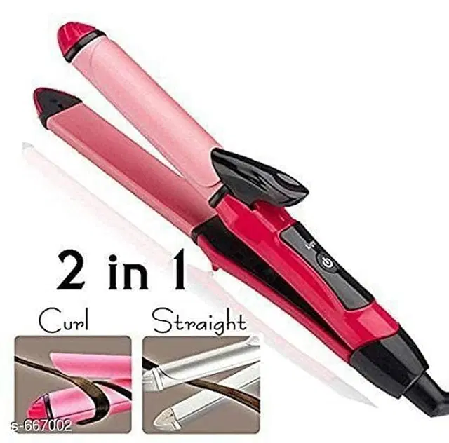 2 in 1 Hair Straightener Cum Curler for Women, Pink, 1000 W