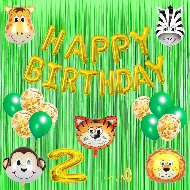 Jungle Theme 2nd Birthday Decoration Kit for Kids (Golden)Pcs Of 20 ,(Set Of 1)