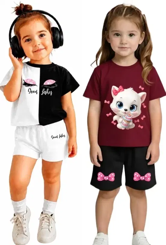 Graphic Print Cotton Blend Clothing Set for Girls, Pack of 2 (Multi, 6-12M)