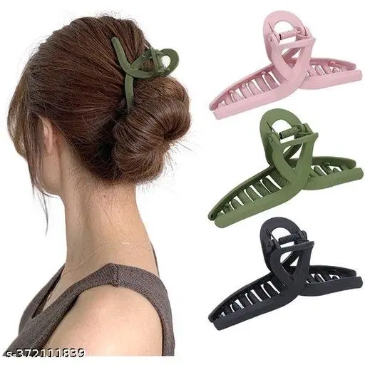 ABS Plastic Hair Clutcher for Women & Girls, Pack of 3 (Multicolor)