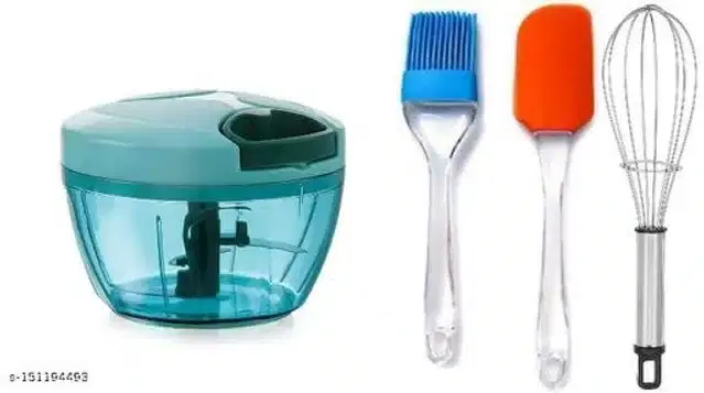 Combo of Manual Chopper, Whisk, Oil Brush & Spatula, Multicolor, Set of 4