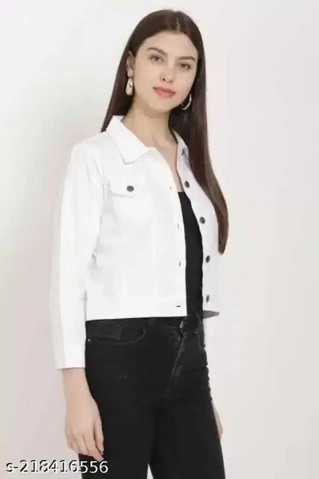 Cotton Blend Solid Full Sleeves Jacket for Girls (White, 13-14 Years)