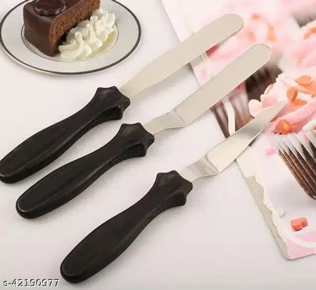 Stainless Steel Cake Icing Spatula & Knife Set, Black, Set of 3