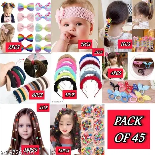 Abs Plastic Hair Accessories Combo for Women, Pack of 45 (Pink)
