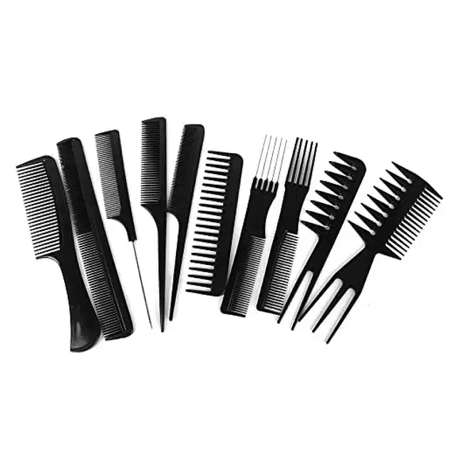 Professional Hair Comb, Set of 10, Black