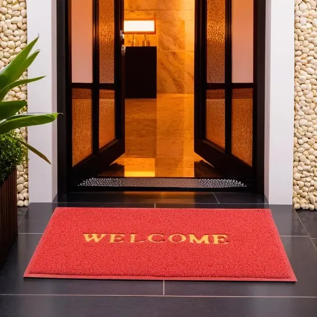 PVC Anti Skid Welcome Door Mat Red (38*58 cm)