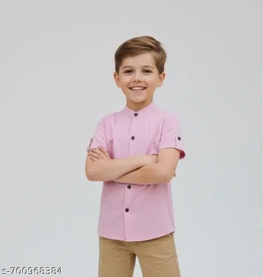 Solid Cotton Blend Short Sleeve Polo for Boys (Pink, 6-7 Years)