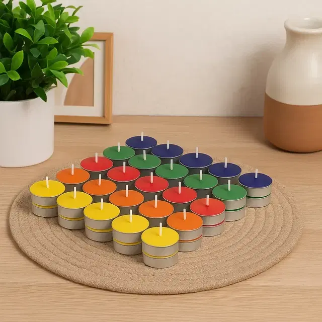 50pcs Colored Wax Tealight Smokeless Candles, Pack of 50