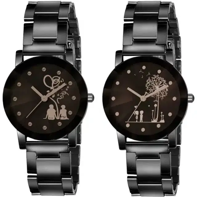 Couple Analog Watches, Pack of 2 (Black)