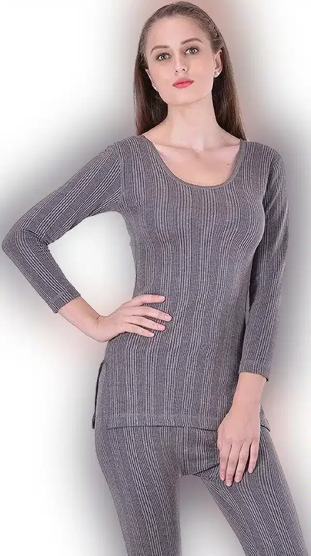 Polycotton Solid Thermal Set for Women (Grey, S)
