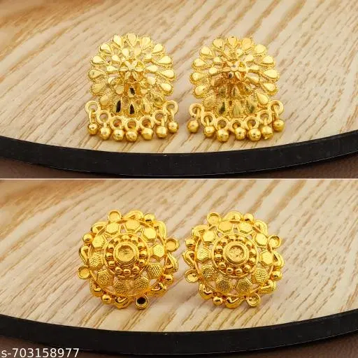 Classic Temple Style Gold Finish Stud Earrings