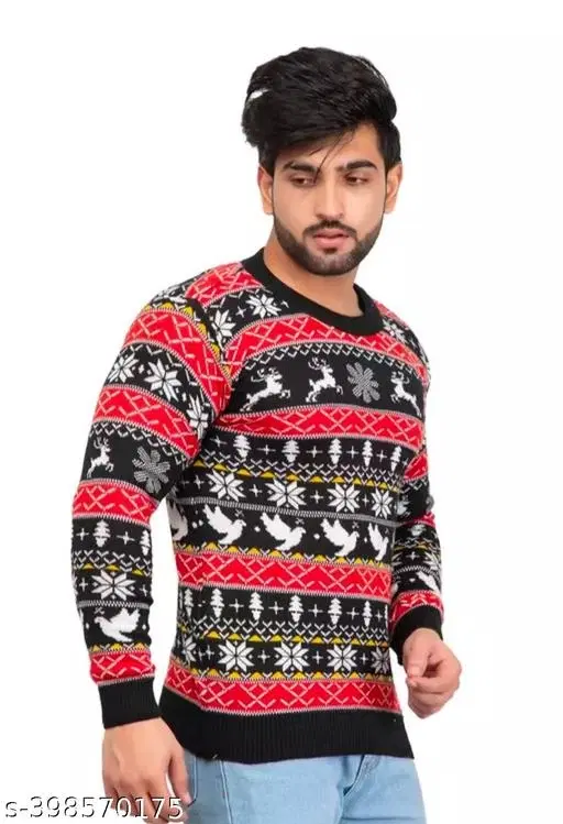 Full Sleeves Sweater for Men (Black & Red, M)