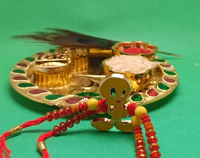 Alloy Rakhi with Greeting Card & Roli Chawal (Multicolor, Set of 1)